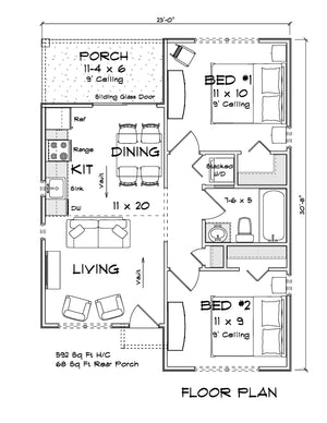 J8132-E Craftsman House First Floor Plan, 2 Bedrooms, 1 Bathroom | Silver Maple Grove House Plan 
