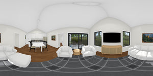 J8133-E Cottage House, 4 Bedrooms, 2.5 Bathrooms | Riverstone Heights House Plan Living Panorama