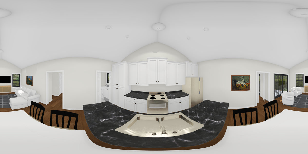 J8133-E Cottage House, 4 Bedrooms, 2.5 Bathrooms | Riverstone Heights House Plan Kitchen Panorama