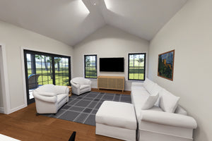 J8133-E Cottage House Living Room, 4 Bedrooms, 2.5 Bathrooms | Riverstone Heights House Plan 