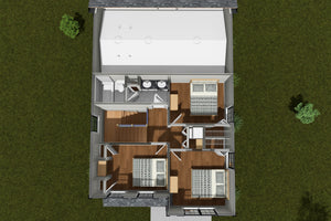 J8133-E Cottage House 3D Second Floor, 4 Bedrooms, 2.5 Bathrooms | Riverstone Heights House Plan 
