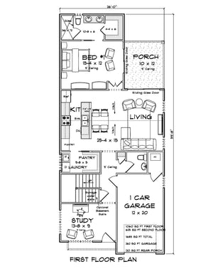J8133-E Cottage House First Floor Plan, 4 Bedrooms, 2.5 Bathrooms | Riverstone Heights House Plan 