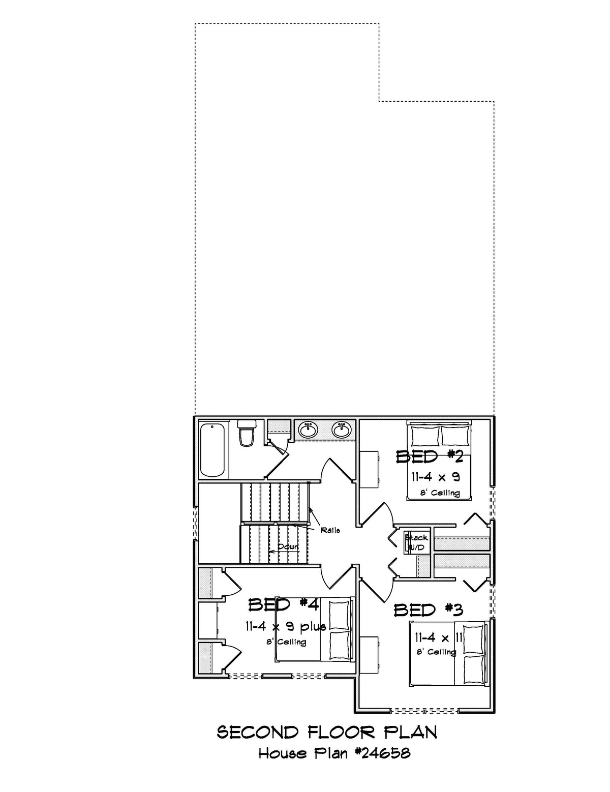 J8133-E Cottage House Second Floor Plan, 4 Bedrooms, 2.5 Bathrooms | Riverstone Heights House Plan 