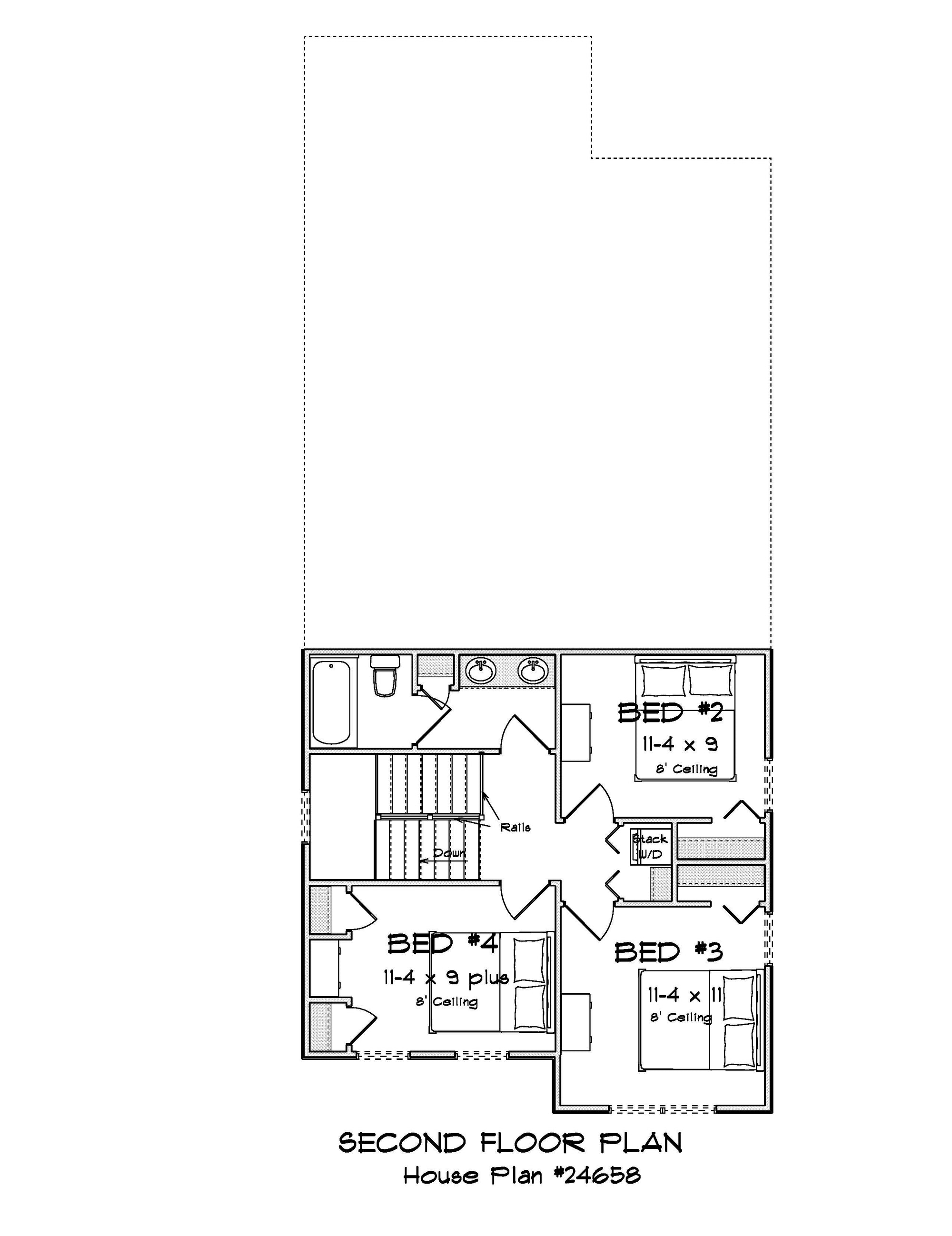 J8133-E Cottage House Second Floor Plan, 4 Bedrooms, 2.5 Bathrooms | Riverstone Heights House Plan 