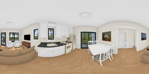 J8134-E Contemporary House, 2 Bedrooms, 1 Bathroom | Pinecrest Haven House Plan Kitchen Panorama