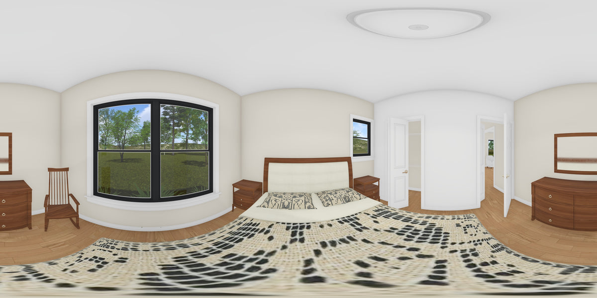 J8134-E Contemporary House, 2 Bedrooms, 1 Bathroom | Pinecrest Haven House Plan Bedroom Panorama