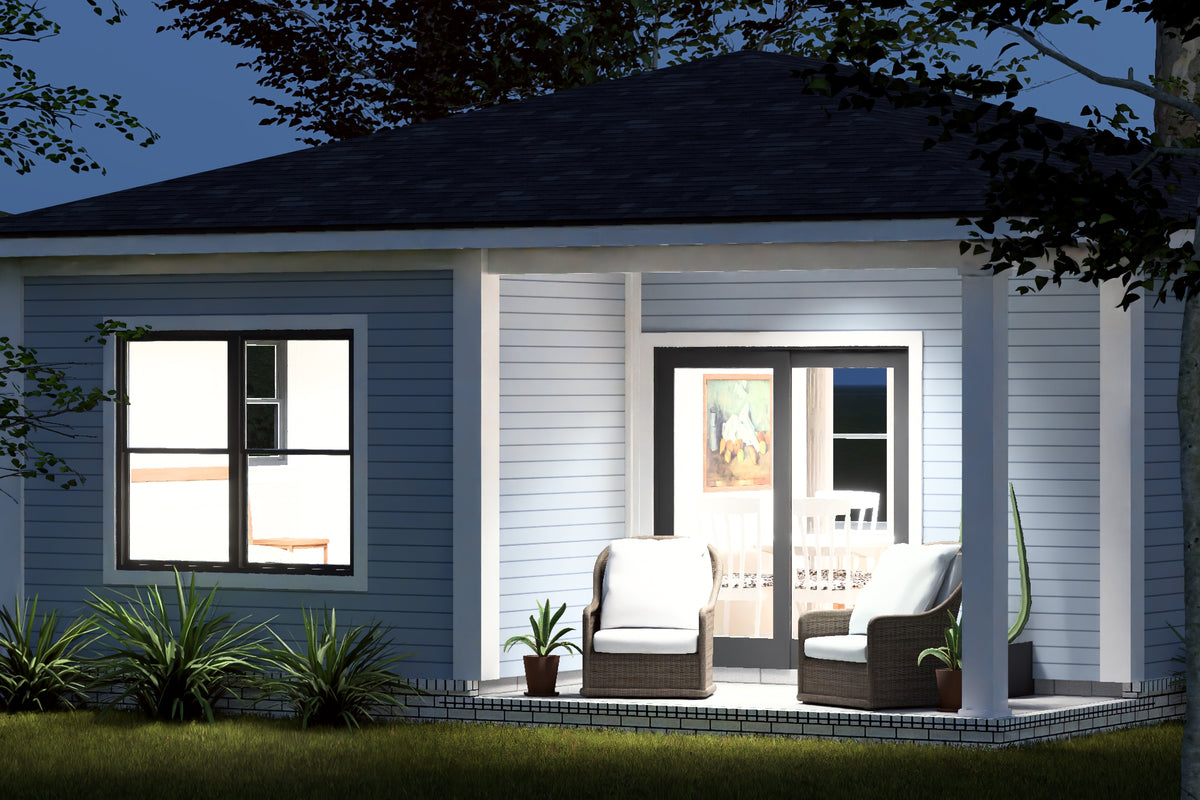 J8134-E Contemporary House, 2 Bedrooms, 1 Bathroom | Pinecrest Haven House Plan Exterior-10