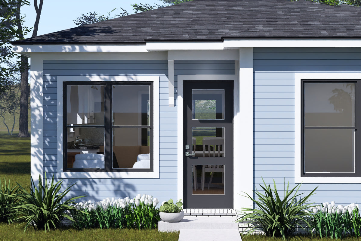 J8134-E Contemporary House, 2 Bedrooms, 1 Bathroom | Pinecrest Haven House Plan Exterior-2
