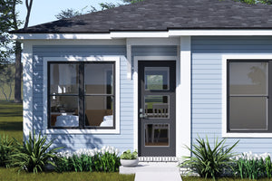 J8134-E Contemporary House, 2 Bedrooms, 1 Bathroom | Pinecrest Haven House Plan Exterior-2