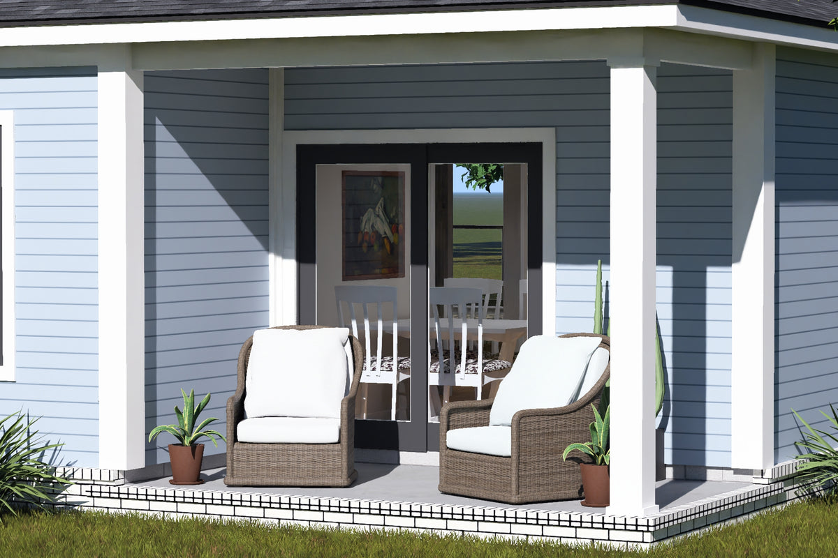 J8134-E Contemporary House, 2 Bedrooms, 1 Bathroom | Pinecrest Haven House Plan Exterior-5