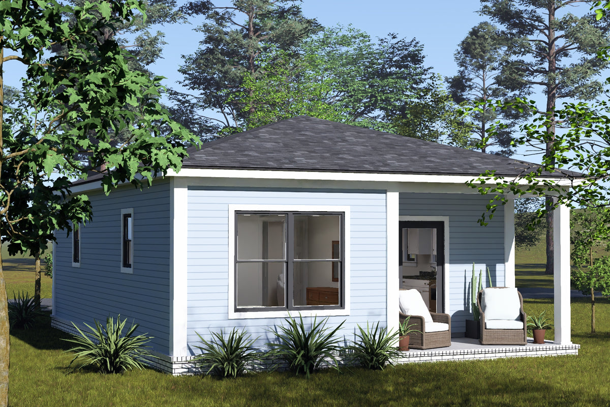 J8134-E Contemporary House, 2 Bedrooms, 1 Bathroom | Pinecrest Haven House Plan Exterior-6