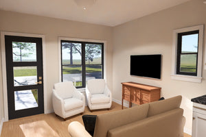 J8134-E Contemporary House Living Area, 2 Bedrooms, 1 Bathroom | Pinecrest Haven House Plan 