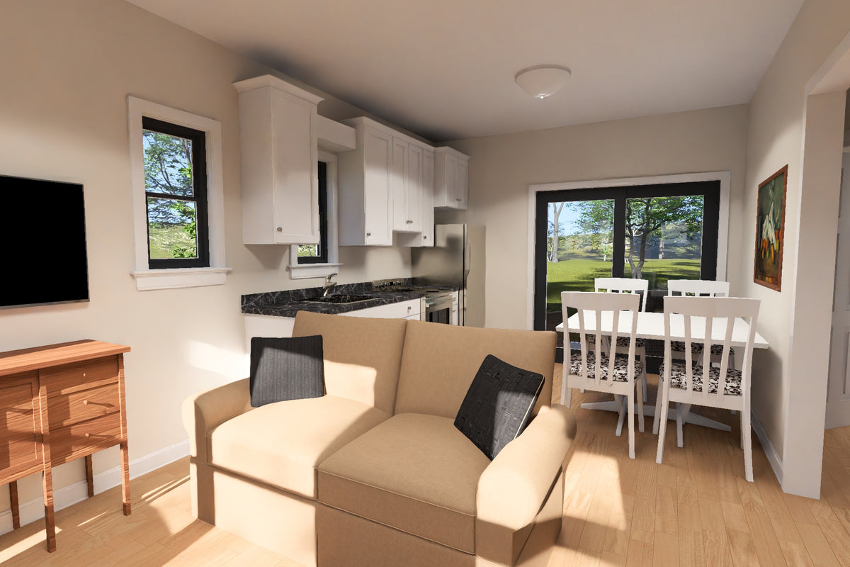 J8134-E Contemporary House, 2 Bedrooms, 1 Bathroom | Pinecrest Haven House Plan 