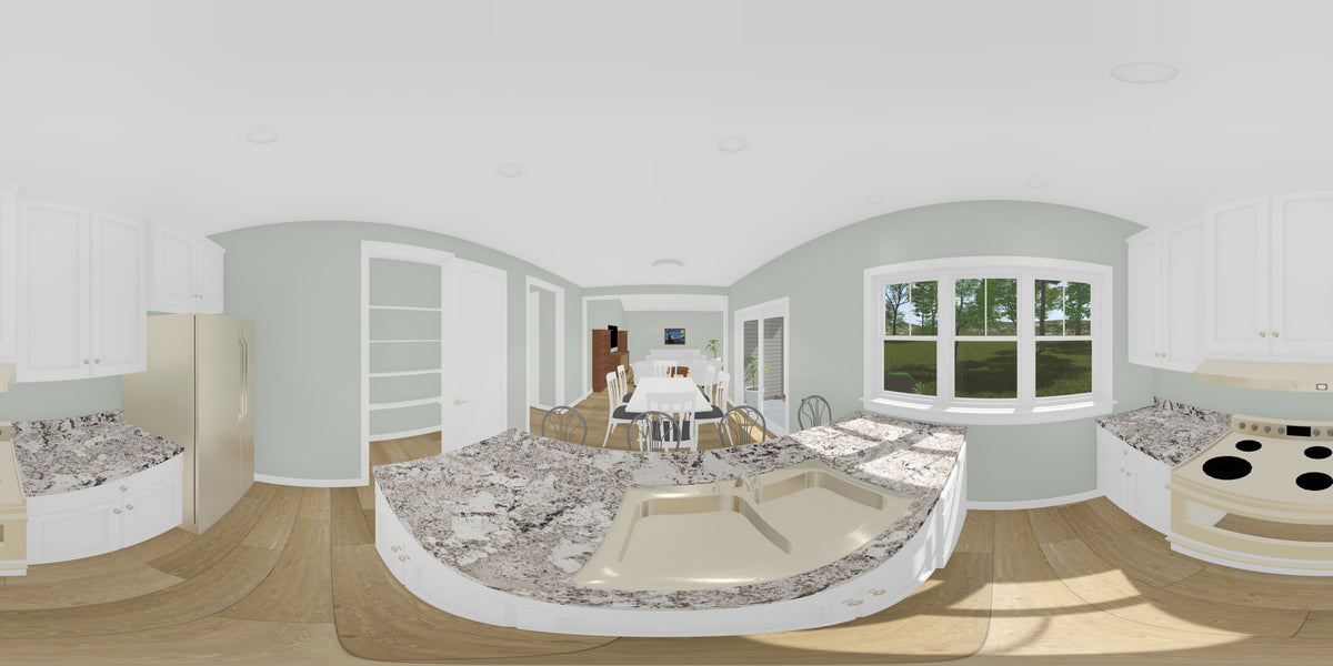 J8151-E Craftsman House, 3 Bedrooms, 2.5 Bathrooms | Cedarview Crossing House Plan Kitchen Panorama