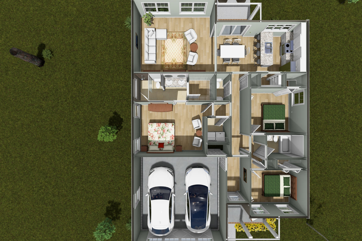 J8151-E Craftsman House 3D First Floor, 3 Bedrooms, 2.5 Bathrooms | Cedarview Crossing House Plan 