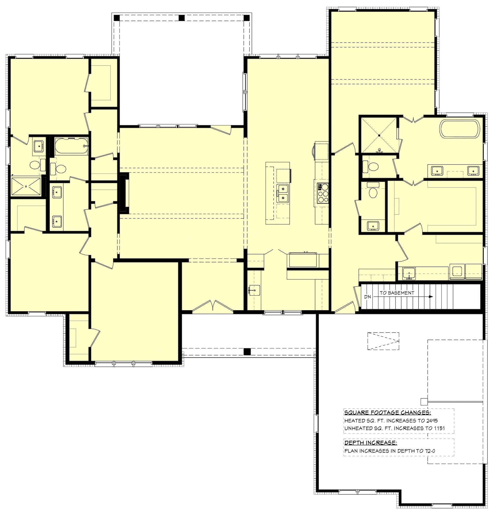 H7488-A Modern Farmhouse Basement Stair Location Floor Plan, 4 Bed, 3.5 Bath | Applewood (2475-S) 