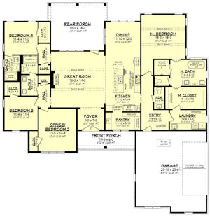 H7488-A Modern Farmhouse First Floor Plan, 4 Bed, 3.5 Bath | Applewood (2475-S) 
