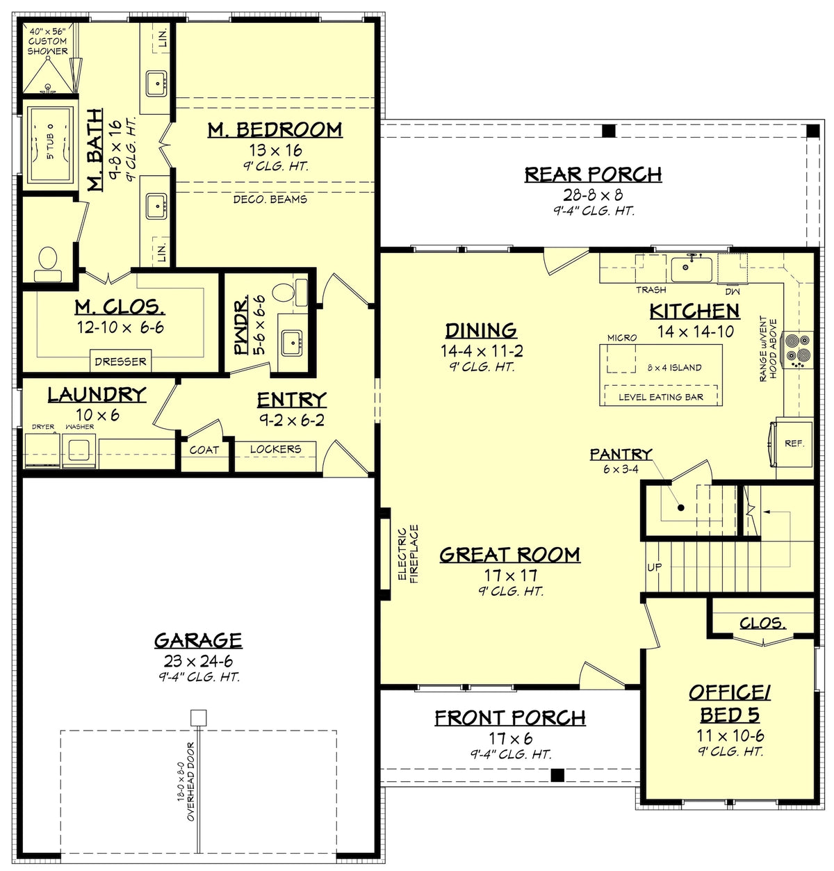 H7619-A Modern Farmhouse First Floor Plan, 5 Bedrooms, 2.5 Bathrooms | Broadmoor 