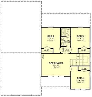 H7619-A Modern Farmhouse Second Floor Plan, 5 Bedrooms, 2.5 Bathrooms | Broadmoor 