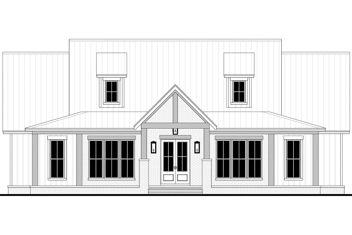 H7780-A Modern Farmhouse Front CAD, 3 Bedrooms, 2.5 Bathrooms | Kirkland House Plan 