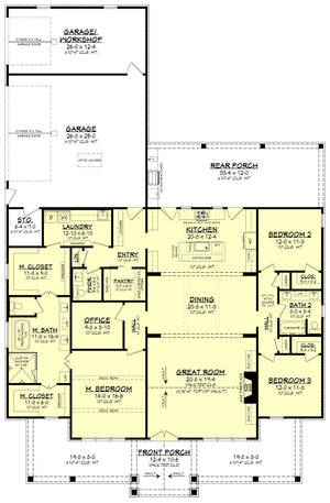 H7780-A Modern Farmhouse First Floor Plan, 3 Bedrooms, 2.5 Bathrooms | Kirkland House Plan 