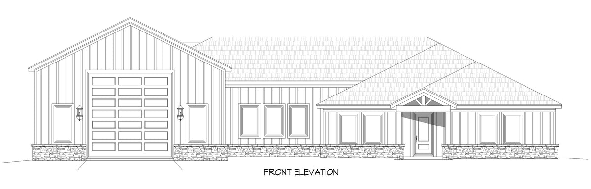 L7870-A Barndominium House Front Elevation, 3-4 Bedrooms, 3 Bathrooms | Mudville 
