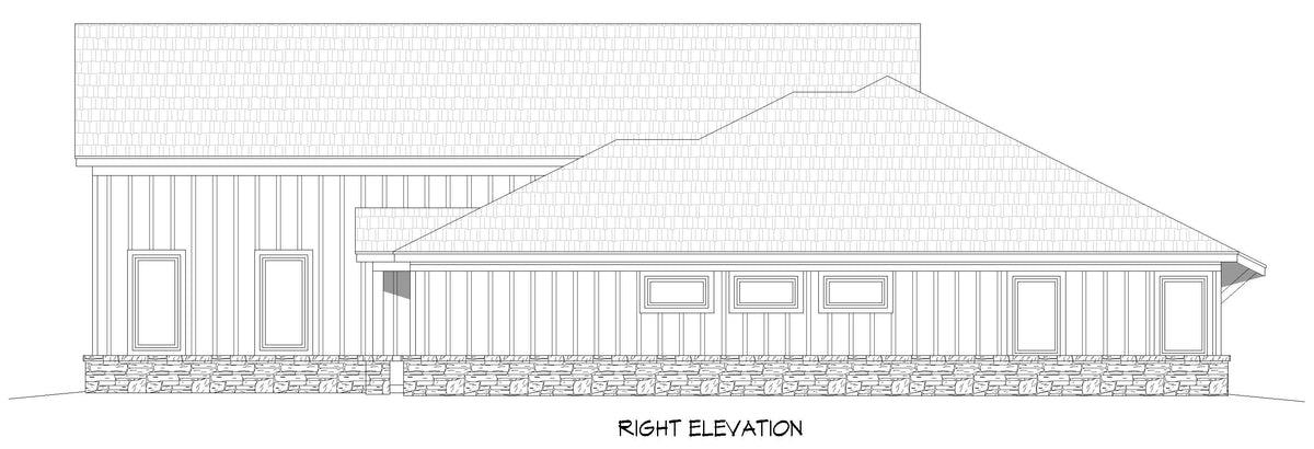 L7870-A Barndominium House Right Elevation, 3-4 Bedrooms, 3 Bathrooms | Mudville 