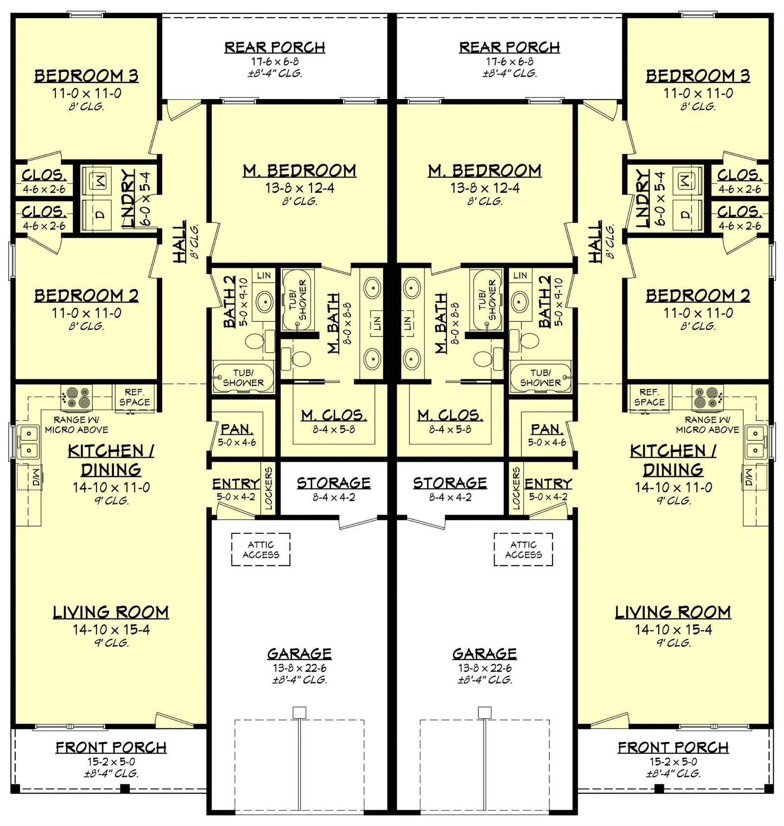 Preston Hollow Duplex Plan - Archival Designs House Plans