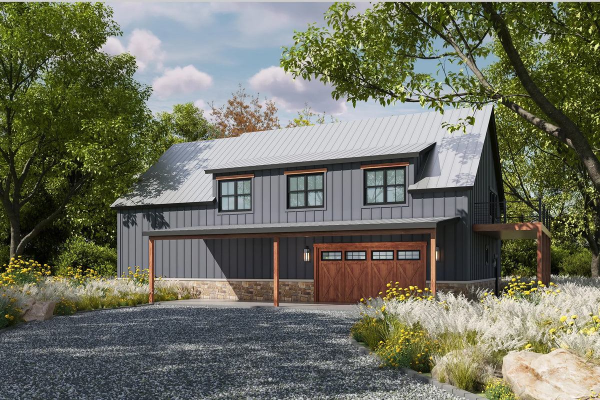 AB7640-A Garage Apartment, 1 Bedroom, 2 Bathrooms | Grand Sky House Plan Exterior-2