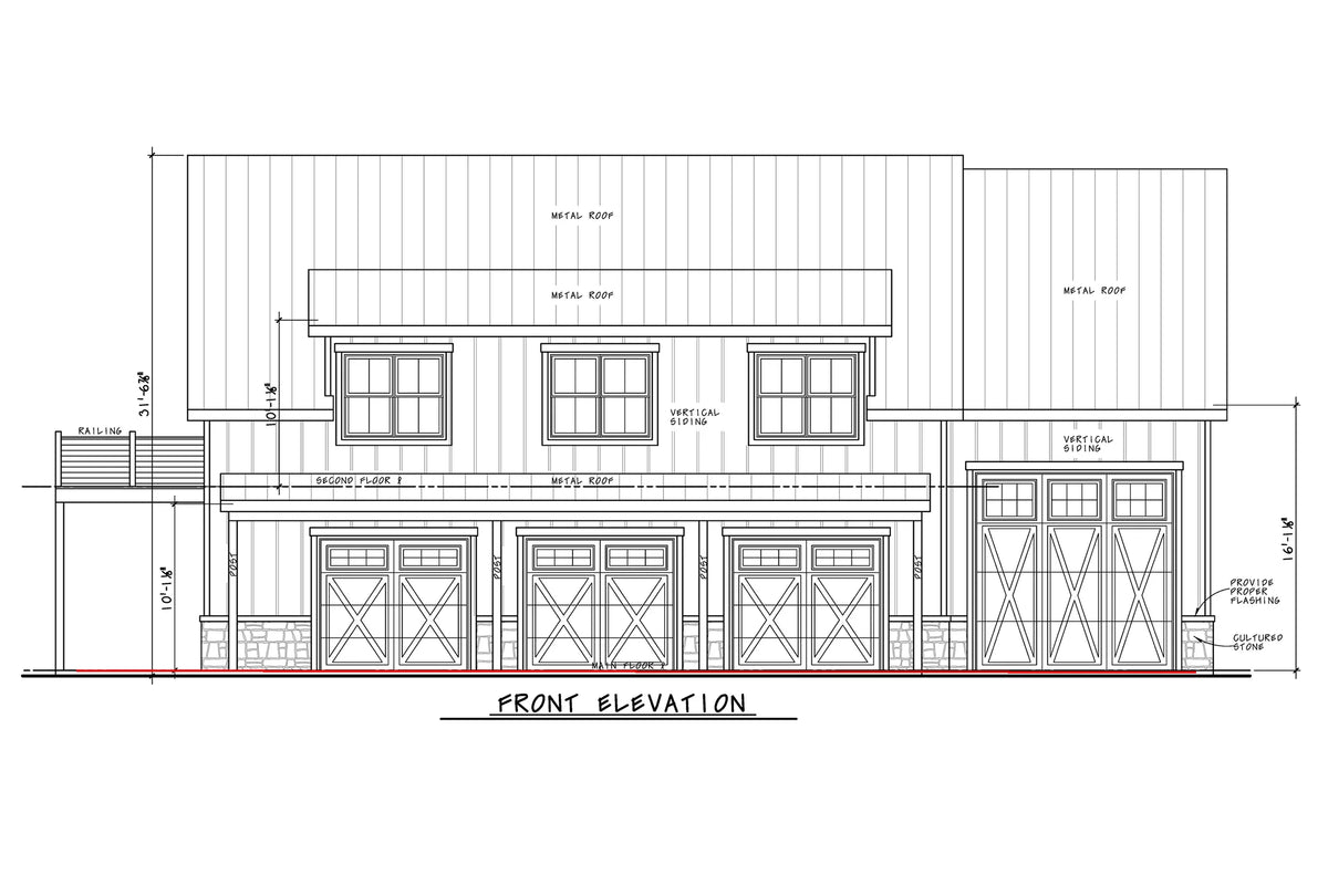 AB7640-A Garage Apartment Front Elevation, 1 Bedroom, 2 Bathrooms | Grand Sky House Plan 