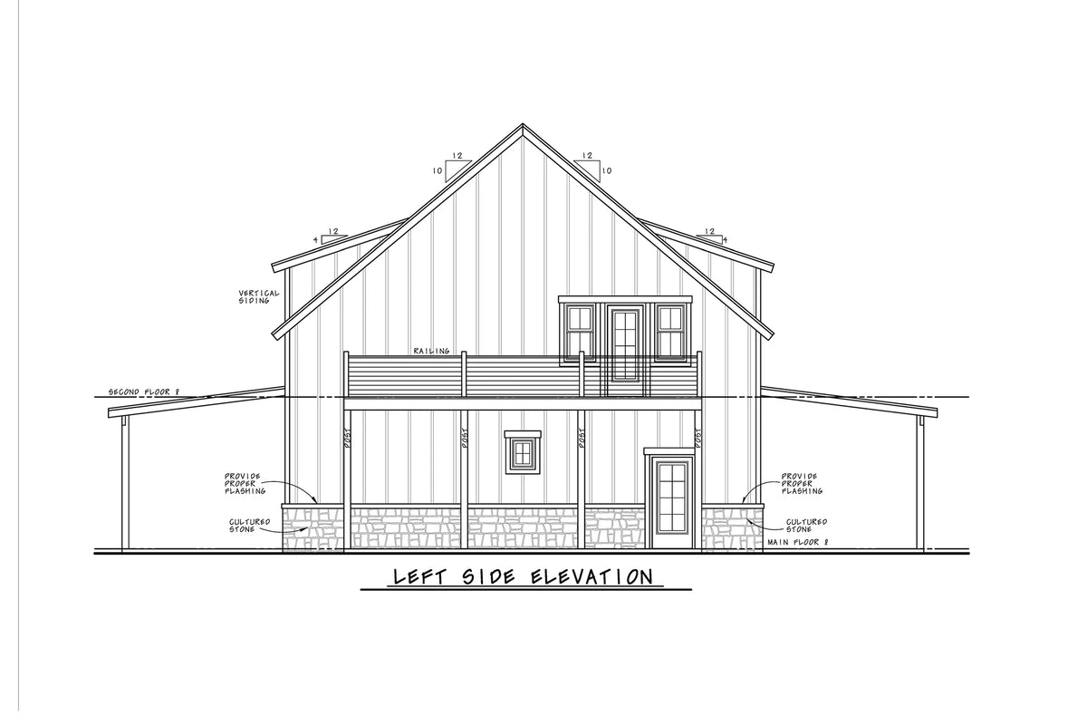 AB7640-A Garage Apartment Left Elevation, 1 Bedroom, 2 Bathrooms | Grand Sky House Plan 