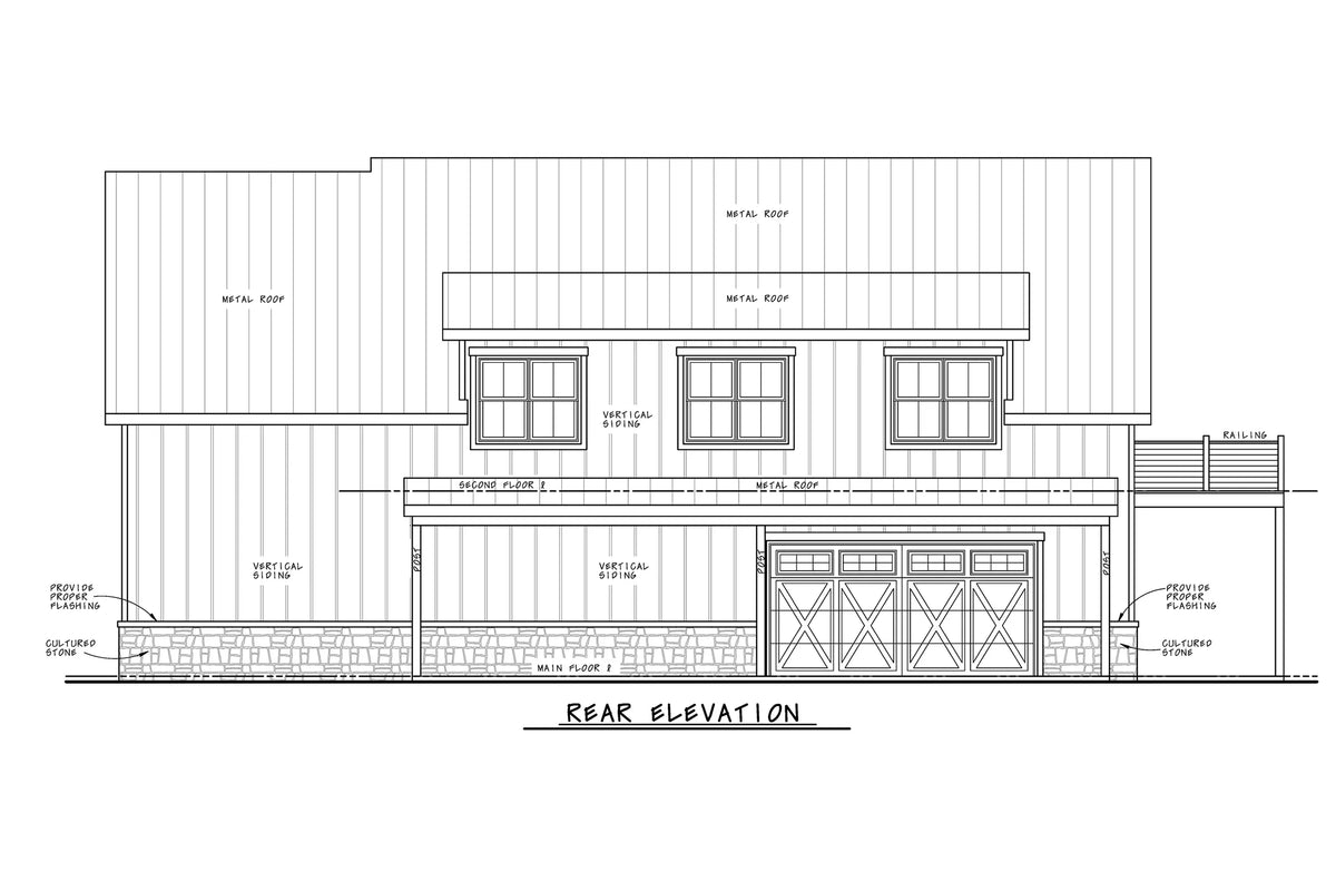 AB7640-A Garage Apartment Rear Elevation, 1 Bedroom, 2 Bathrooms | Grand Sky House Plan 