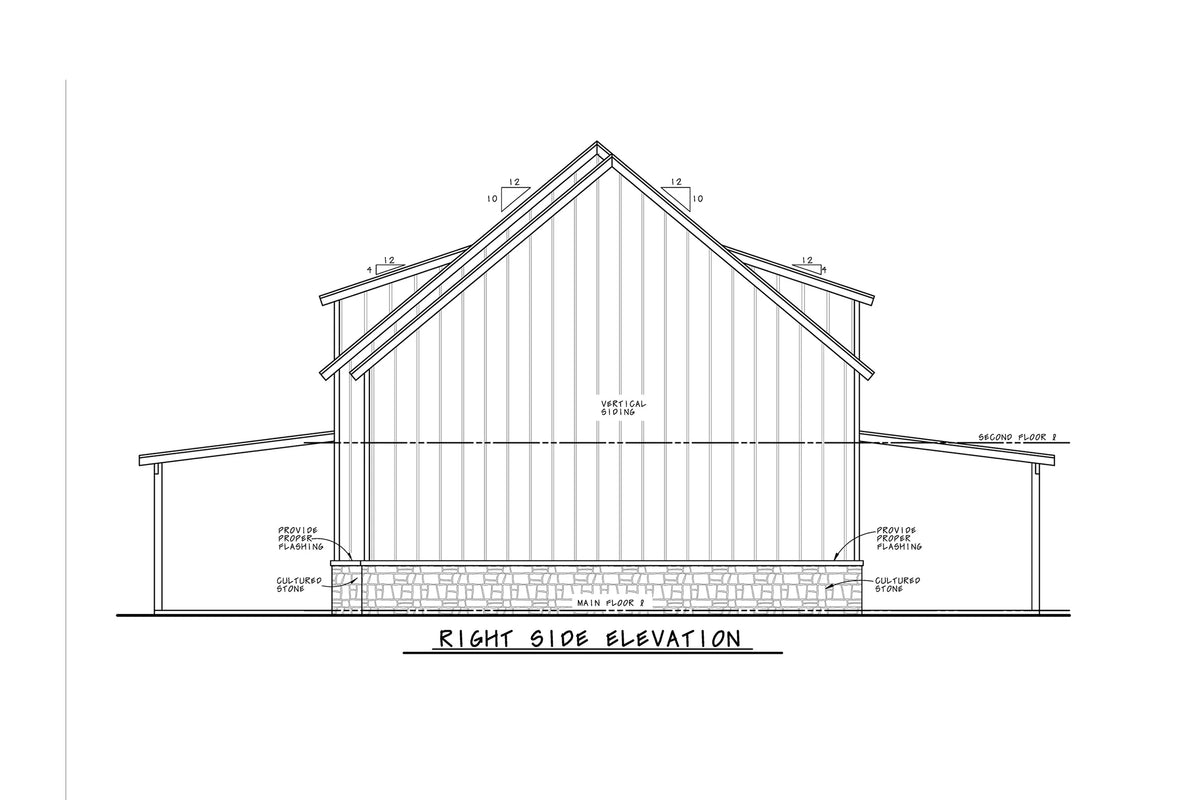 AB7640-A Garage Apartment Right Elevation, 1 Bedroom, 2 Bathrooms | Grand Sky House Plan 