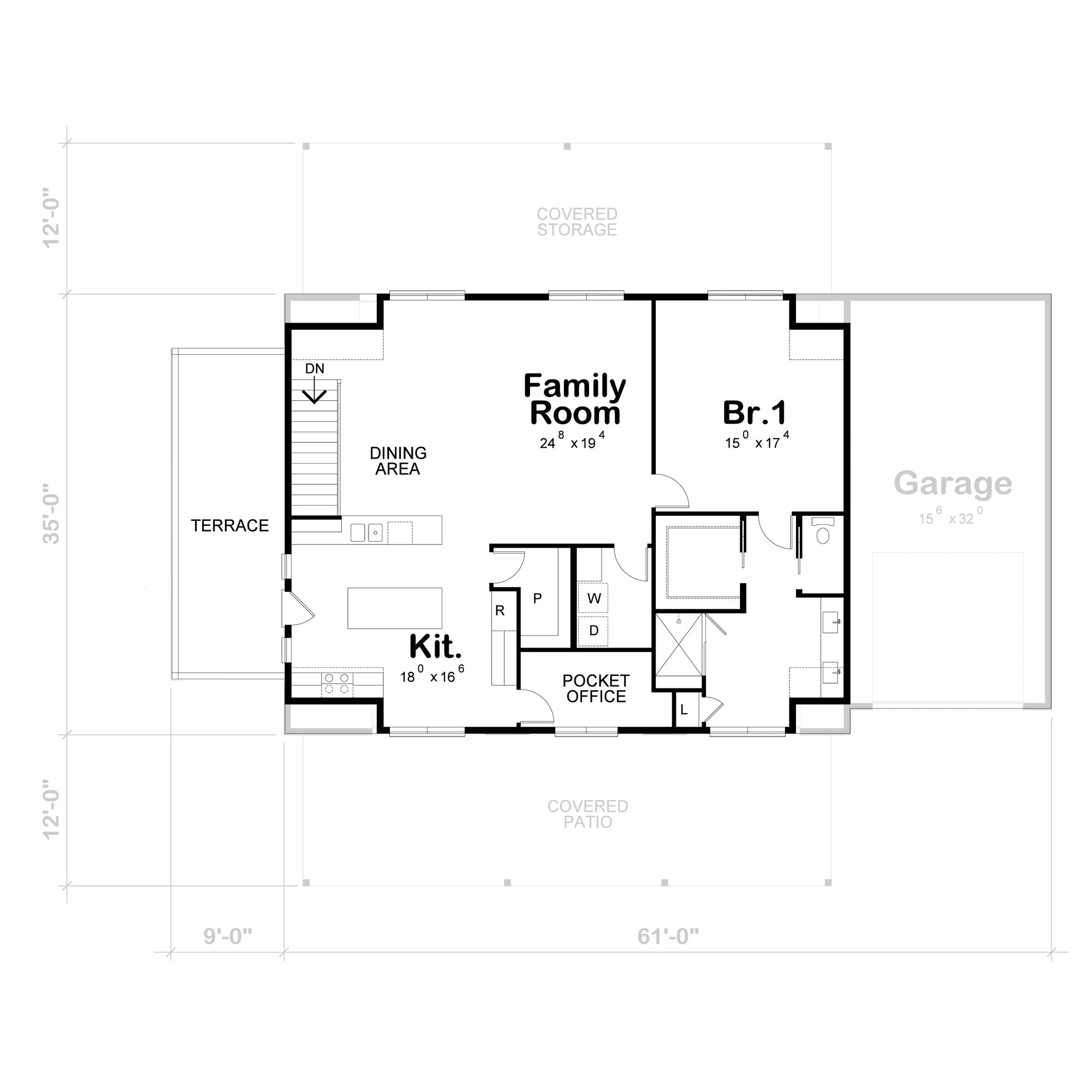 AB7640-A Garage Apartment Second Floor Plan, 1 Bedroom, 2 Bathrooms | Grand Sky House Plan 
