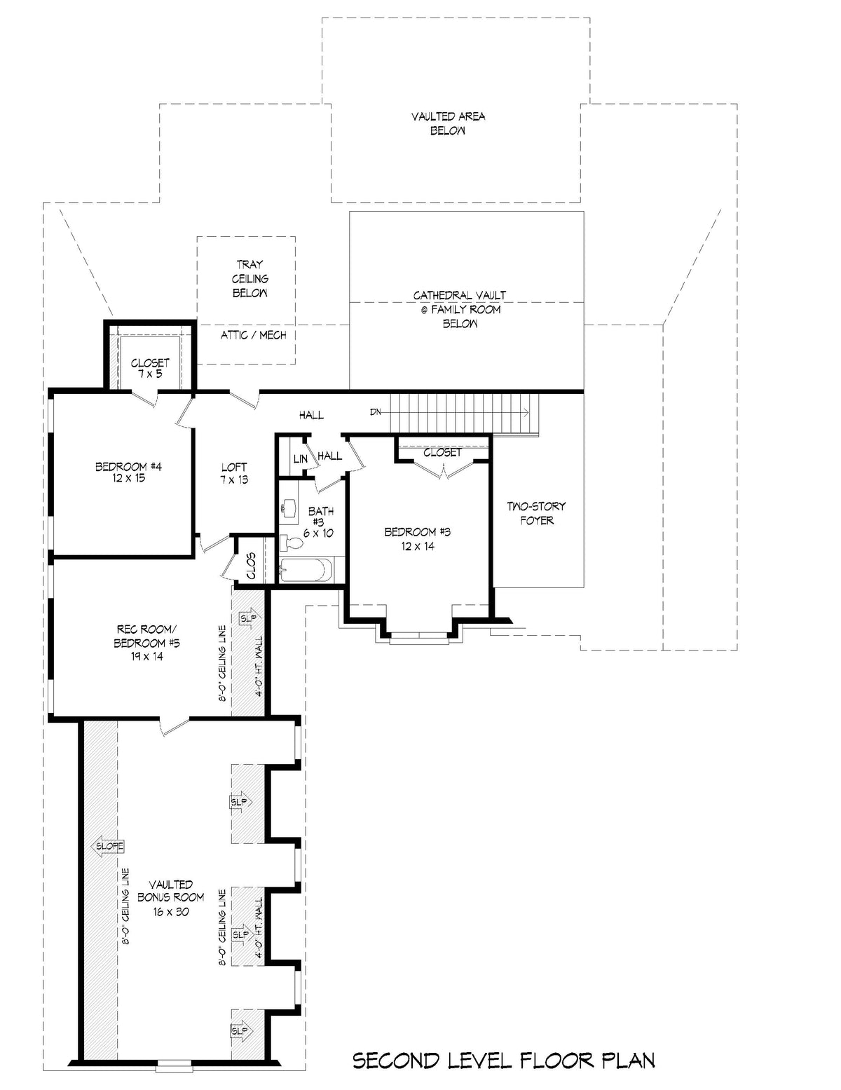 L7329-A Graham House Second Floor Plan 4-5 Beds 3.5 Baths