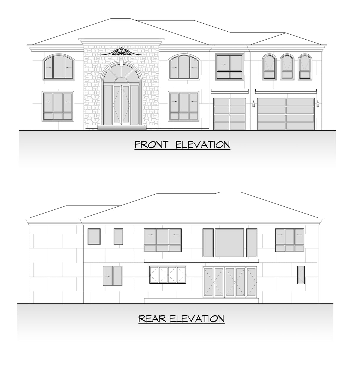 AC8175-A Contemporary House, 5 Bedrooms, 5.5 Bathrooms | Manjot Singh House Plan Front and Rear Elevation