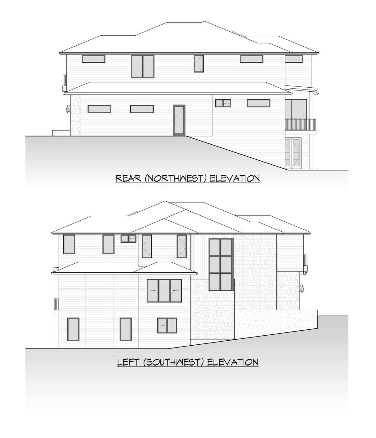 AC8177-A Contemporary House, 5 Bedrooms, 5.5 Bathrooms | Alice Residence House Plan Right and Left Elevation