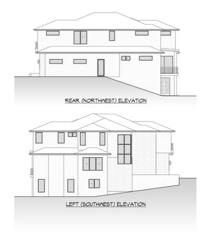 AC8177-A Contemporary House, 5 Bedrooms, 5.5 Bathrooms | Alice Residence House Plan Right and Left Elevation