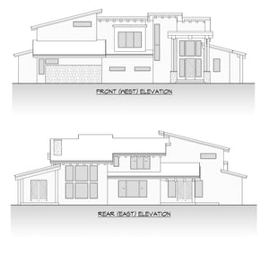 AC8178-A Contemporary House, 4 to 5 Bedrooms, 4 Bathrooms | Suncadia Cabin Front and Rear Elevation