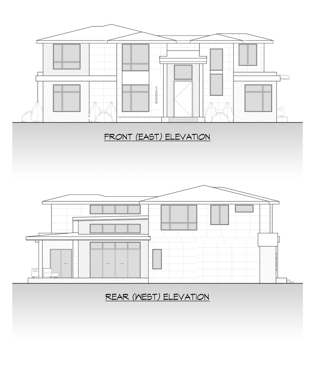AC8180-A Modern House, 5 Bedrooms, 4.5 Bathrooms | Dhingra Residence Front and Rear Elevation