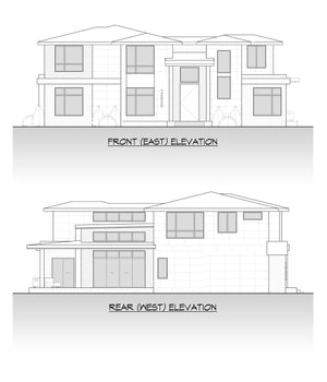 AC8180-A Modern House, 5 Bedrooms, 4.5 Bathrooms | Dhingra Residence Front and Rear Elevation