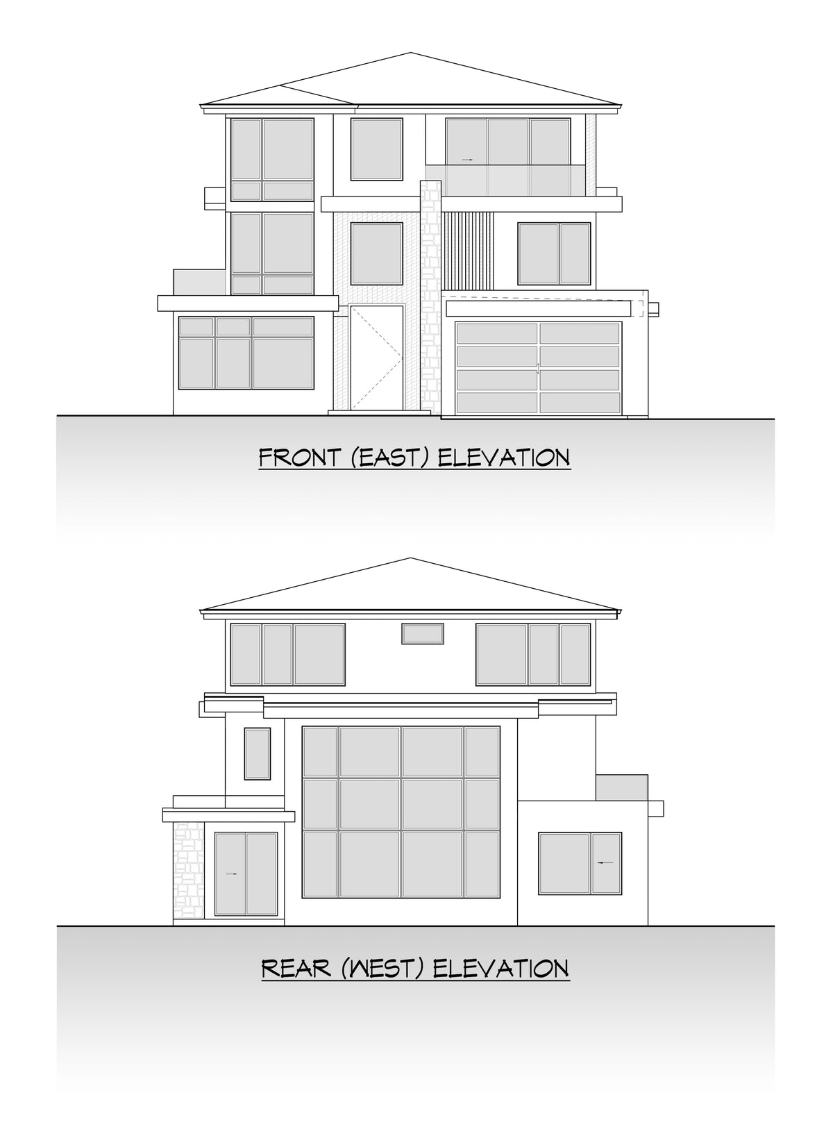 AC8182-A Contemporary House, 6 Bedrooms, 5.5 Bathrooms | Chong 521 House Plan Front and Rear Elevation