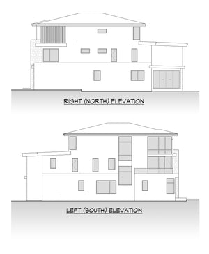 AC8182-A Contemporary House, 6 Bedrooms, 5.5 Bathrooms | Chong 521 House Plan Right and Left Elevation