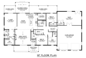 Q7455-A 25190 House First Floor Plan 3 Beds 2 Baths