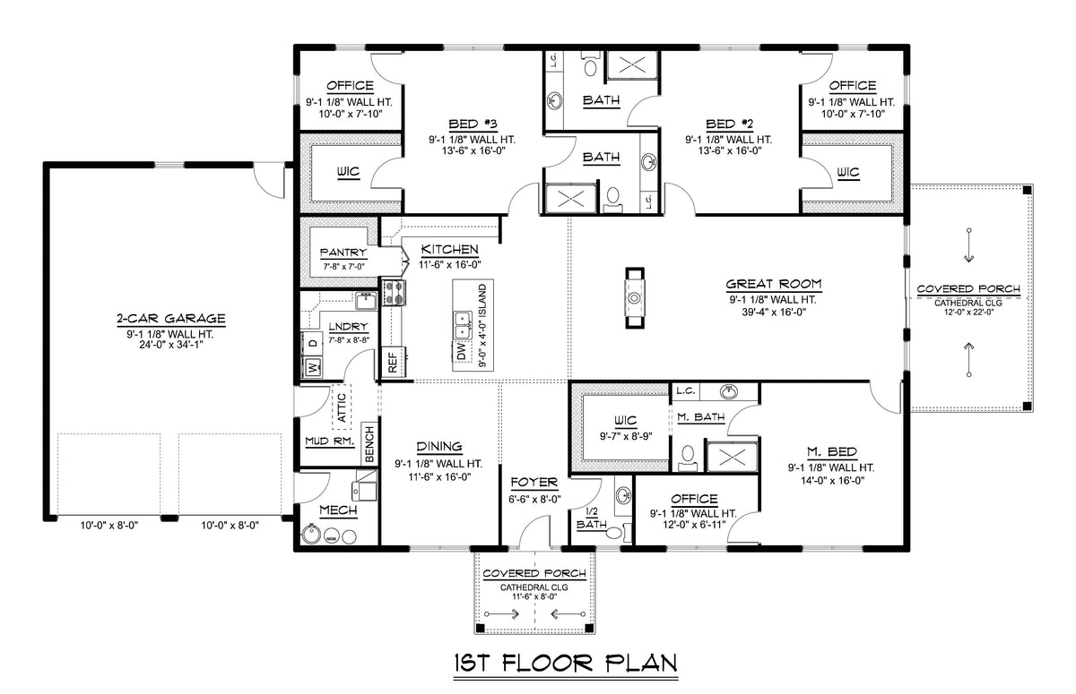 Q7448-A 25198 House First Floor Plan 3 Beds 3.5 Baths 