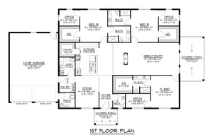 Q7448-A 25198 House First Floor Plan 3 Beds 3.5 Baths 