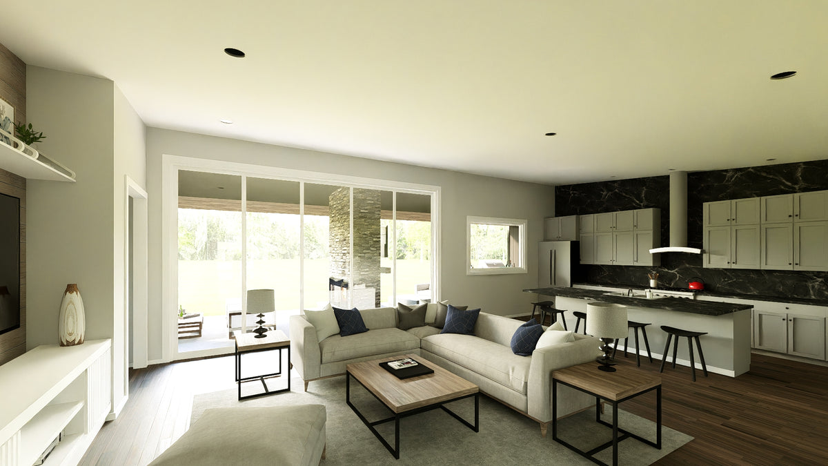 Q8100-A Barndominium House Great Room, 3 Bedrooms, 2.5 Bathrooms | Plan 25201 House Plan 