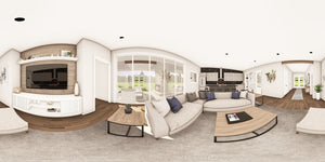 Q8100-A Barndominium House Great Room Panorama, 3 Bedrooms, 2.5 Bathrooms | Plan 25201 House Plan 