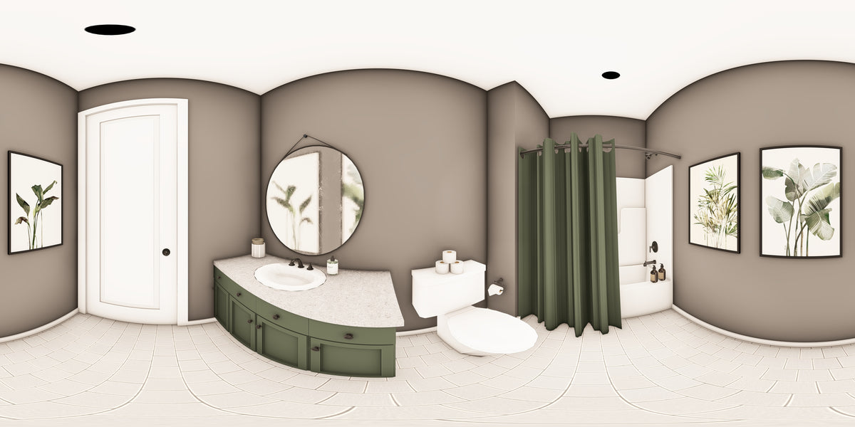 Q8100-A Barndominium House, 3 Bedrooms, 2.5 Bathrooms | Plan 25201 House Plan Guest Bathroom Panorama