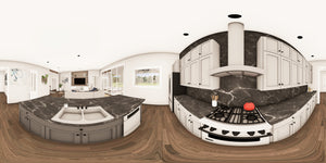 Q8100-A Barndominium House Kitchen Panorama, 3 Bedrooms, 2.5 Bathrooms | Plan 25201 House Plan 